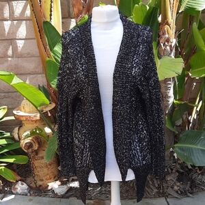 Rachel Roy black silver knit sweater cardigan Sm